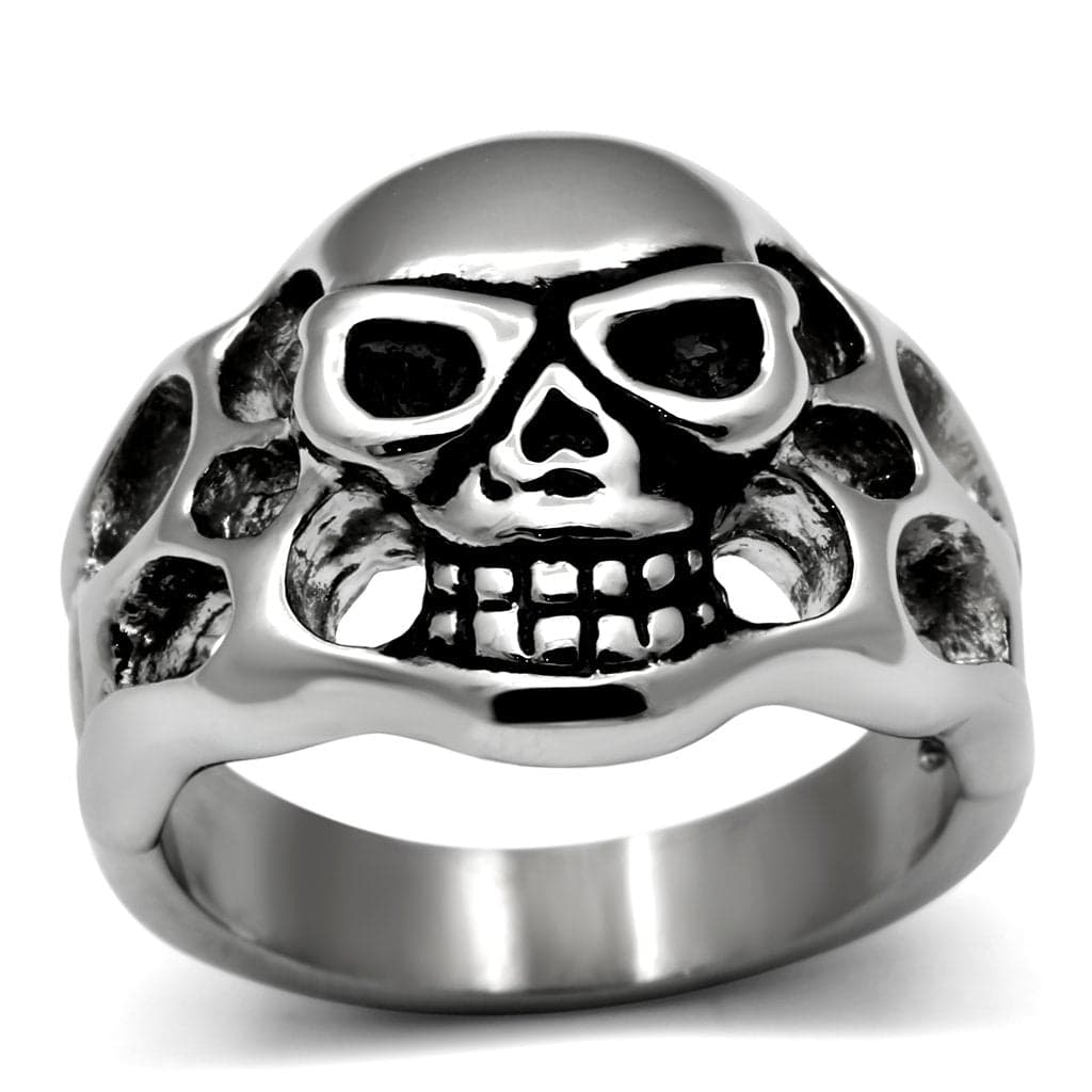 Stainless Steel Silver Skull Crossbones Open Biker Mens Ring