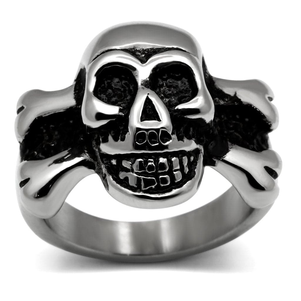 Stainless Steel Silver Skull Crossbones Biker Mens Signet Ring
