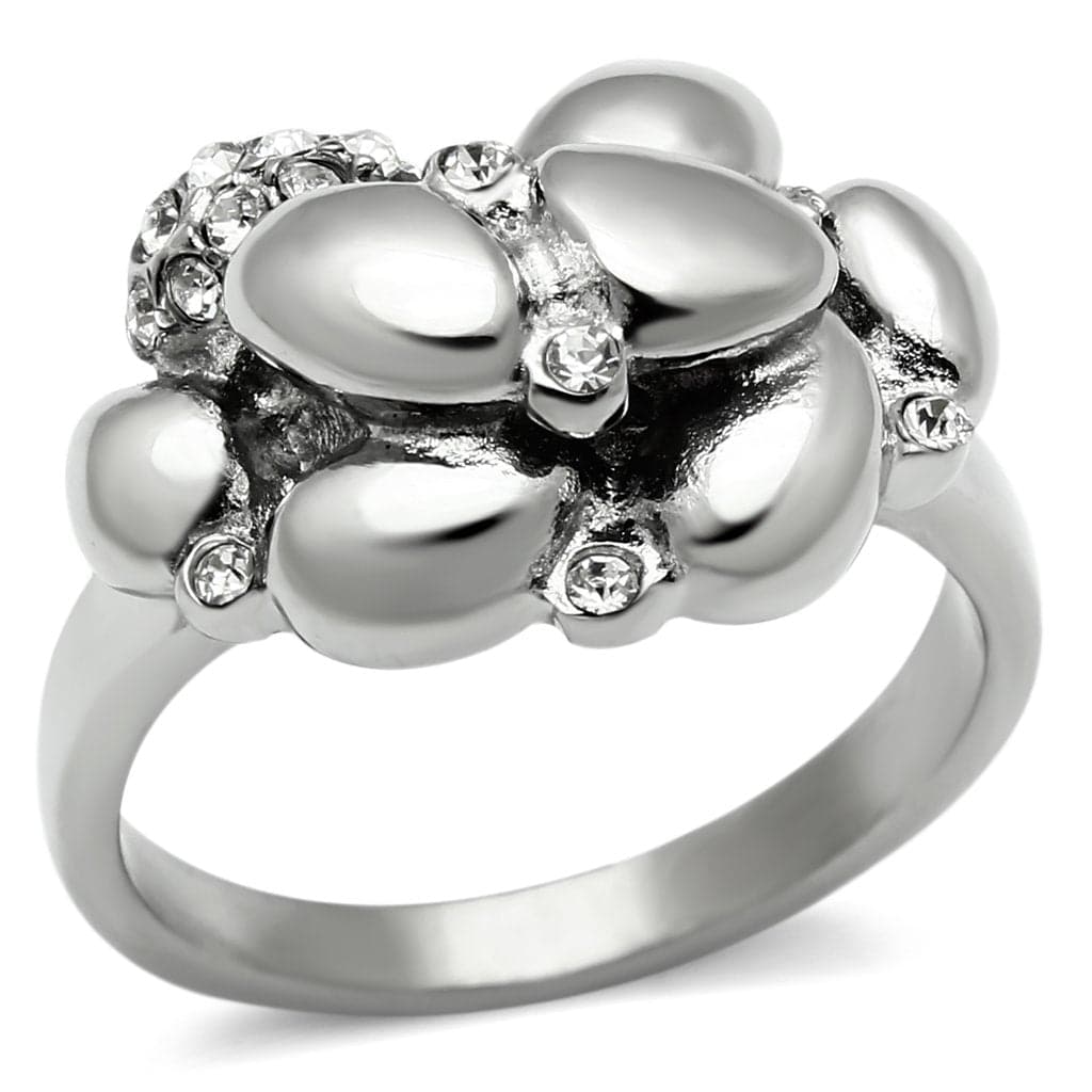 Stainless Steel CZ Pave Flower Petal Cocktail Ring