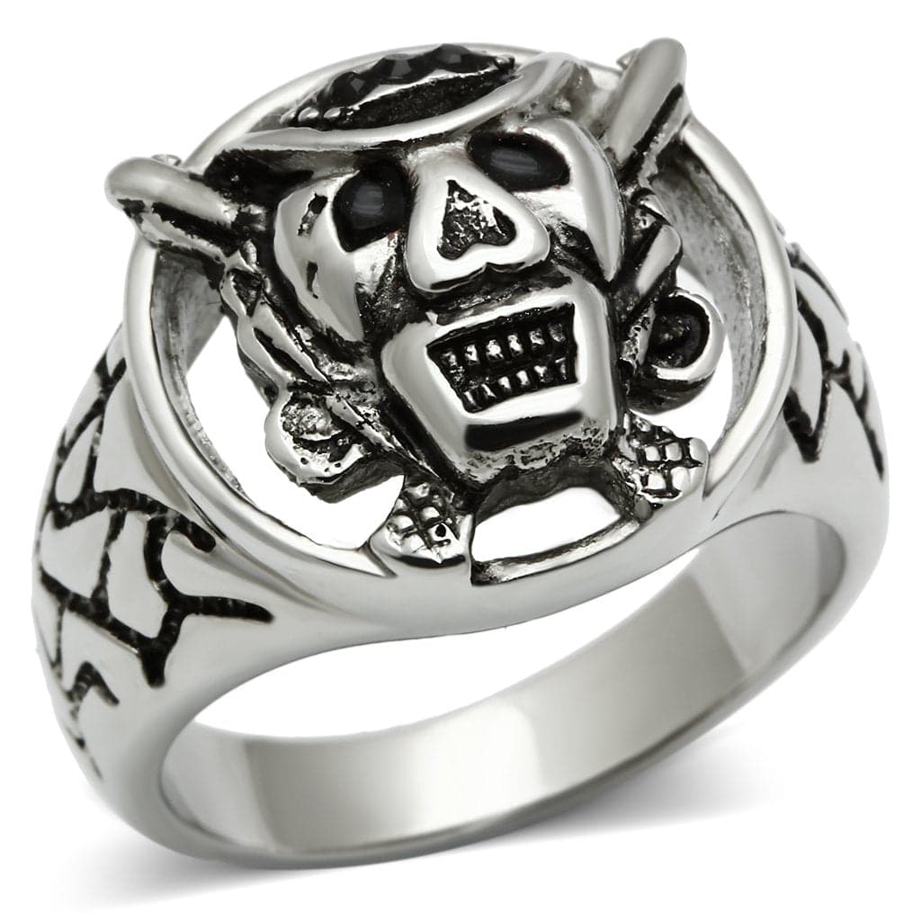 Stainless Steel Silver Skull Crossed Swords Biker Ring