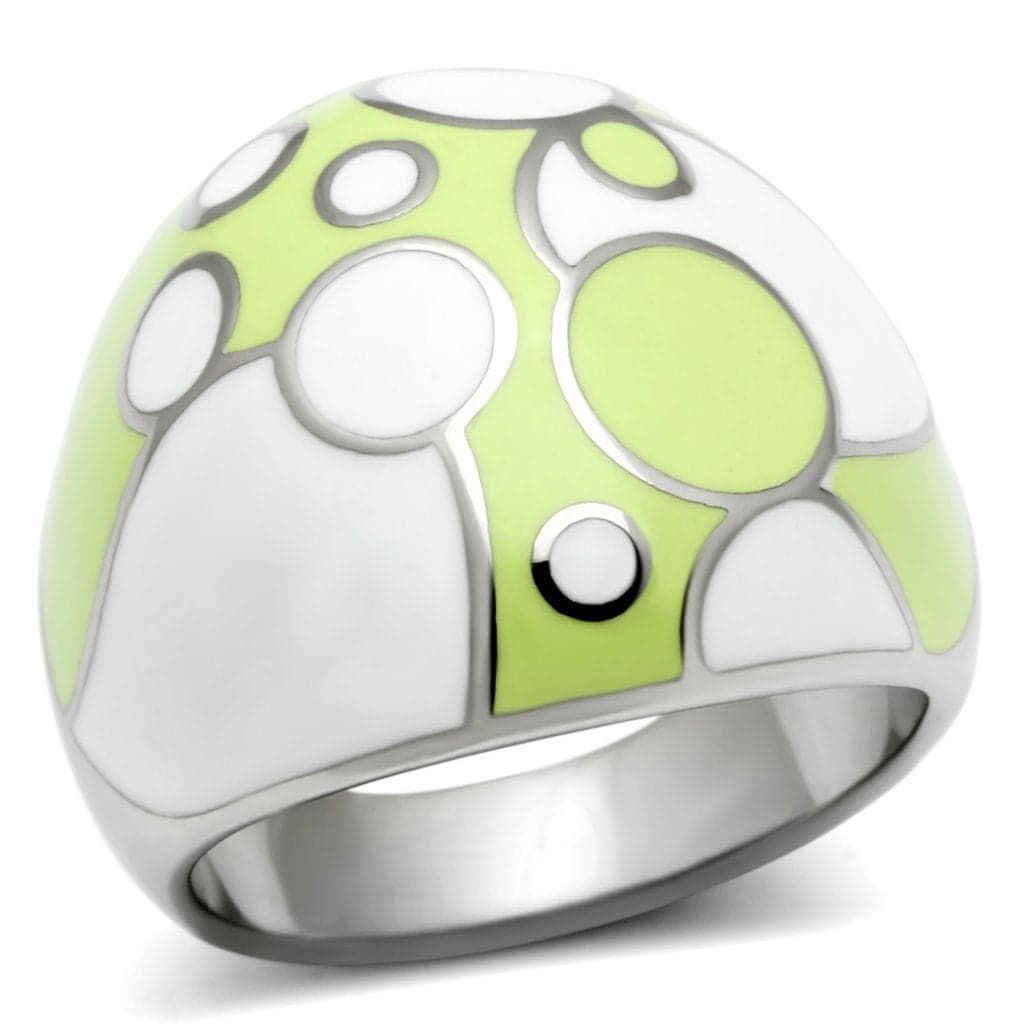 Stainless Steel Silver Green Polka Dot Enamel Dome Ring