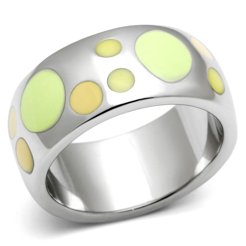 Stainless Steel Silver Yellow Green Enamel Polka Dot Dome Ring