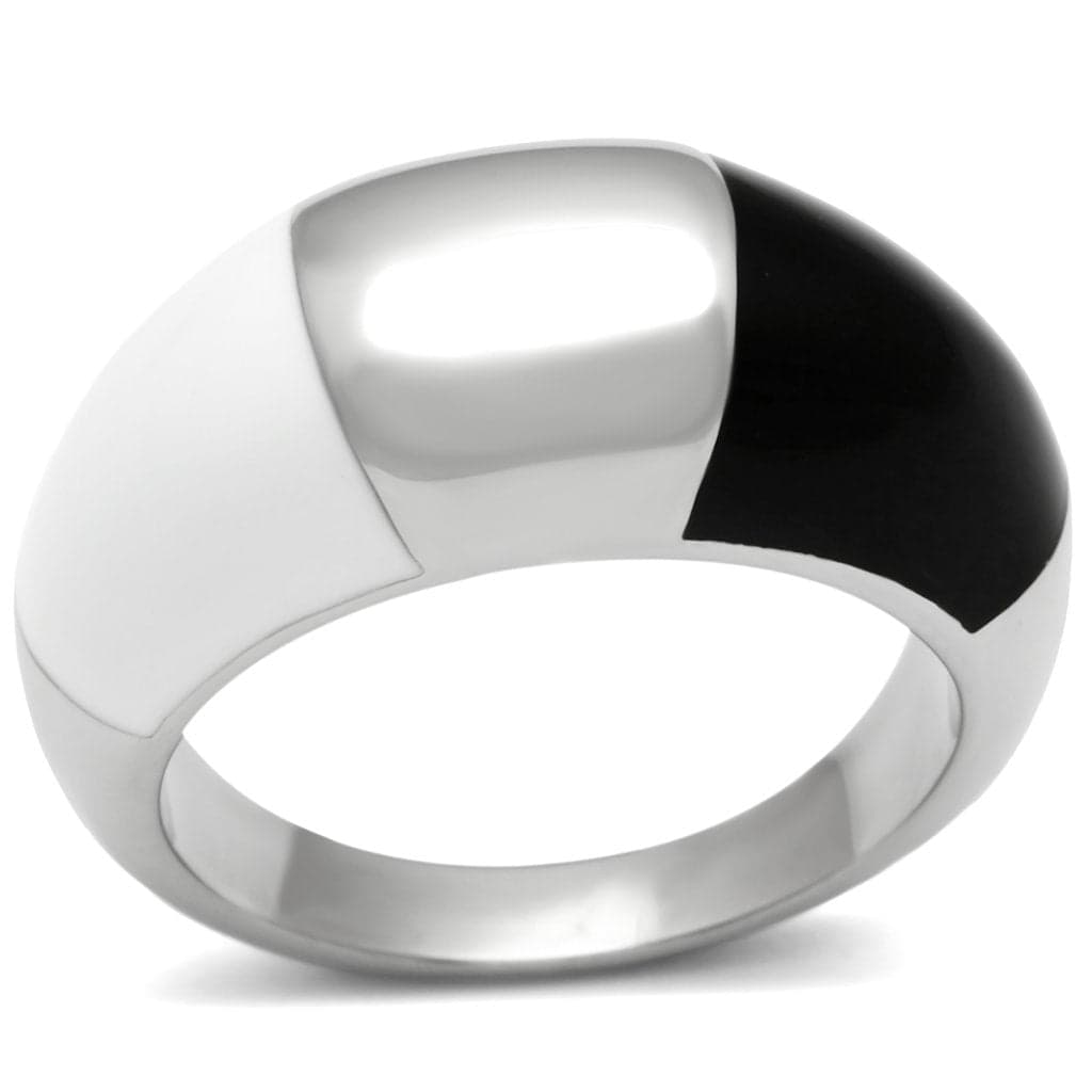 Stainless Steel Silver Black Enamel Accent Polished Dome Ring