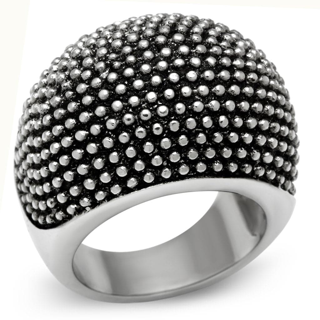 Stainless Steel Silver Oxidized Beaded Texture Dome Ring