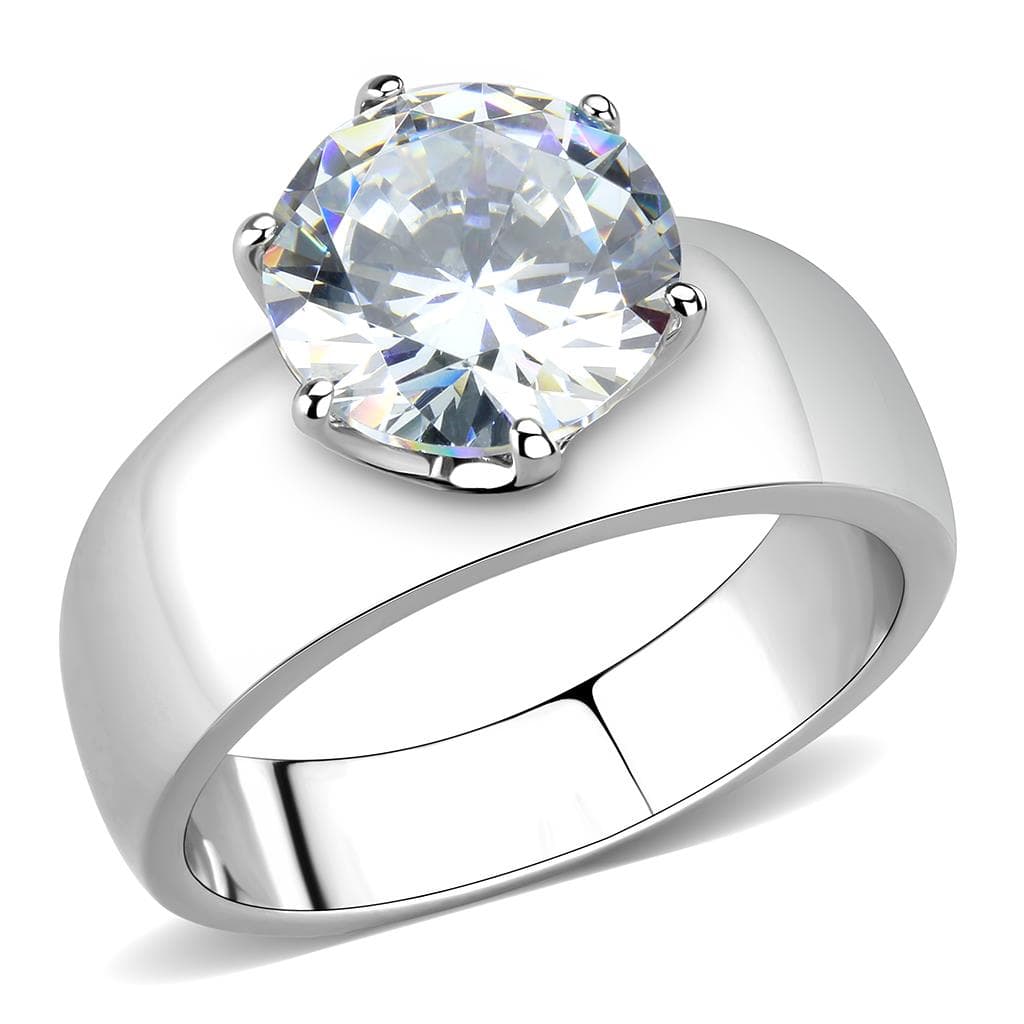 Stainless Steel Silver CZ Round Clear Solitaire Wide Earrings