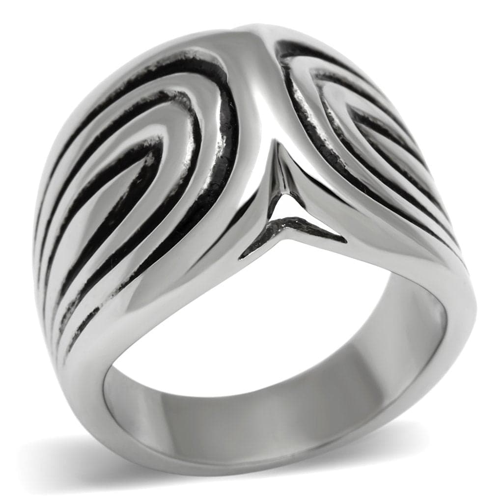 Stainless Steel Silver Carved Wave Swirl Dome Ring