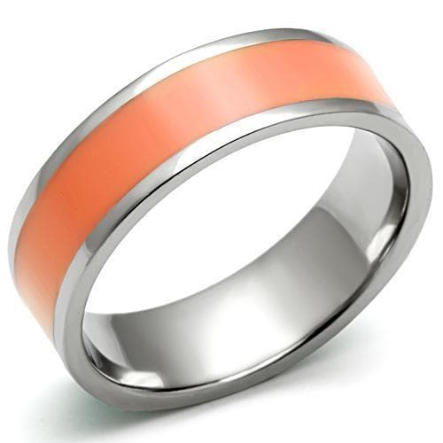 Stainless Steel Silver Coral Enamel Center Band Ring