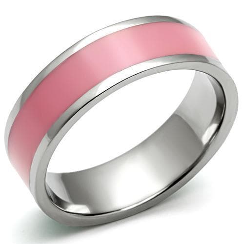 Stainless Steel Silver Pink Enamel Center Band Ring