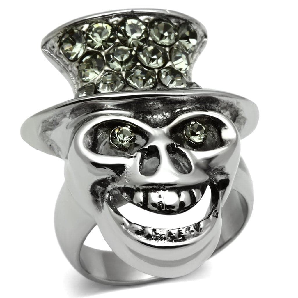 Stainless Steel Silver Skull Top Hat Grinning Biker Ring