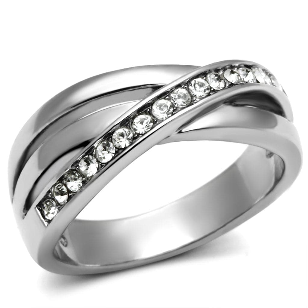 Stainless Steel Silver CZ Channel Crossover X Band Ring