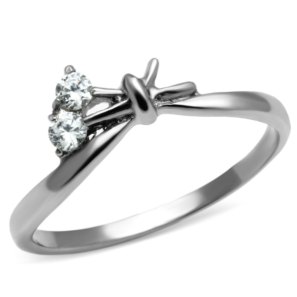 Stainless Steel Silver CZ Round Delicate Cross Prong Ring