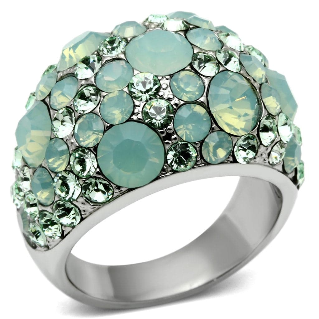 Stainless Steel Silver Mint Opal Crystal Pave Dome Ring