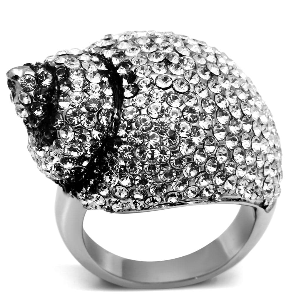 Stainless Steel Silver Clear Crystal Full Pave Dome Ring