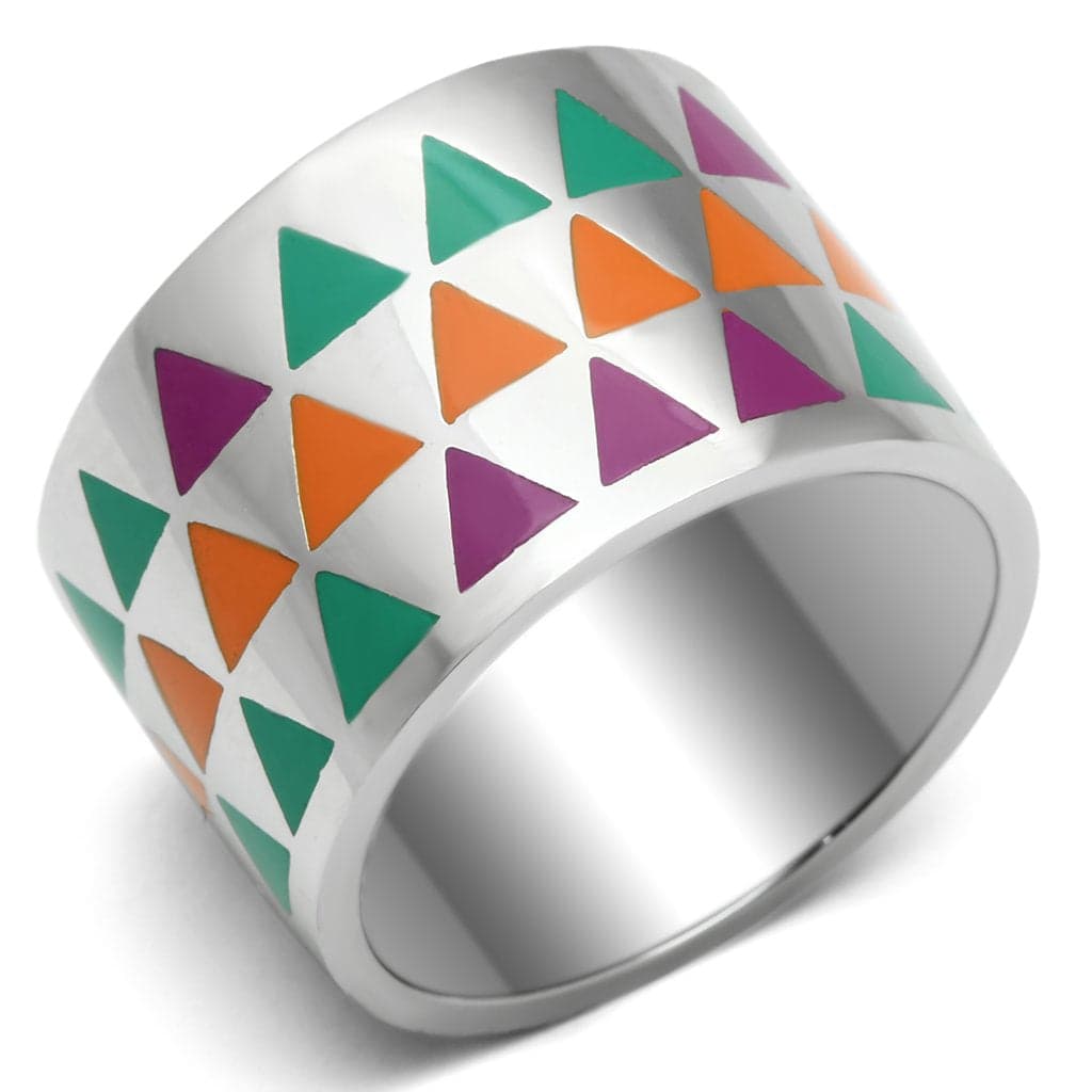 Stainless Steel Silver Multi Color Triangle Enamel Geometric Ring