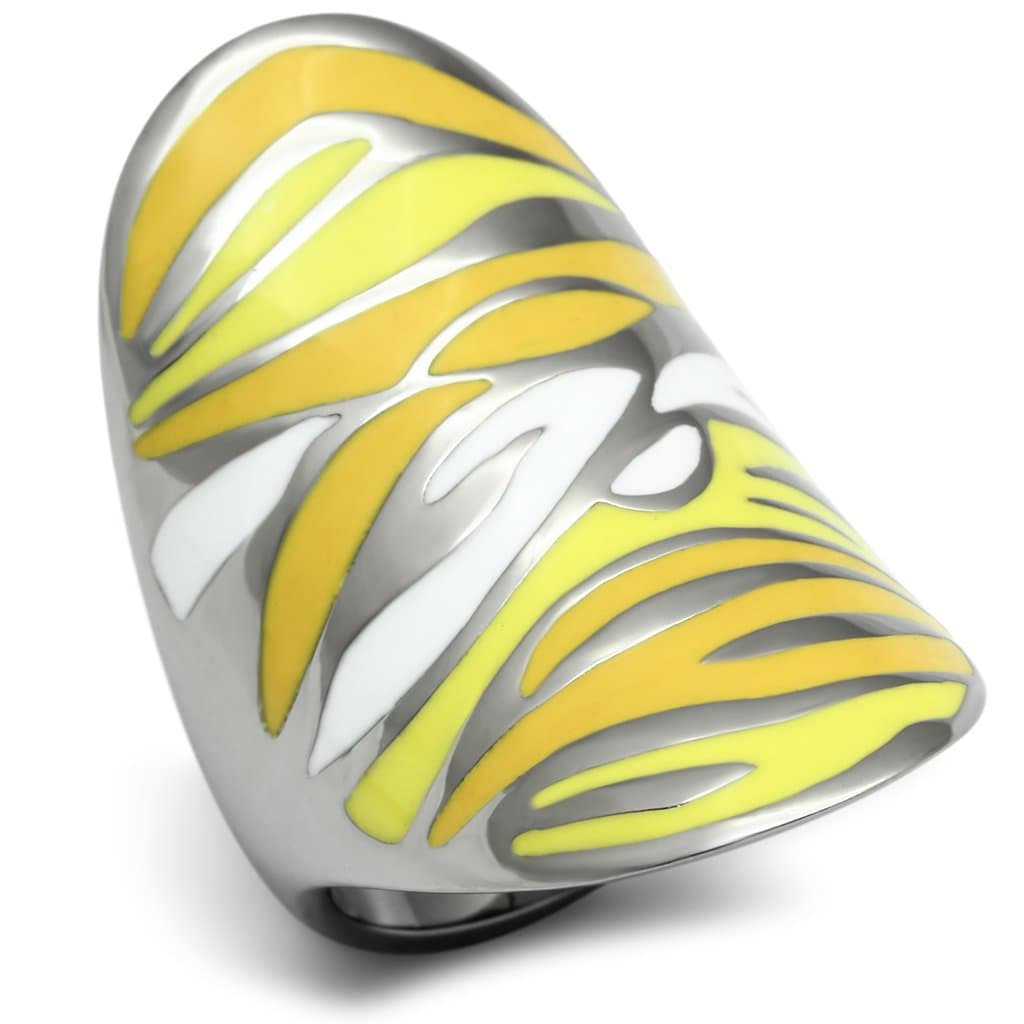 Stainless Steel Silver Yellow White Enamel Zebra Wave Saddle Ring