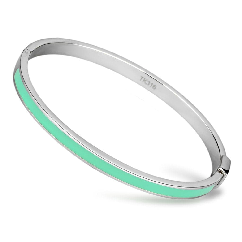 Stainless Steel Silver Mint Enamel Hinged Thin Bracelet