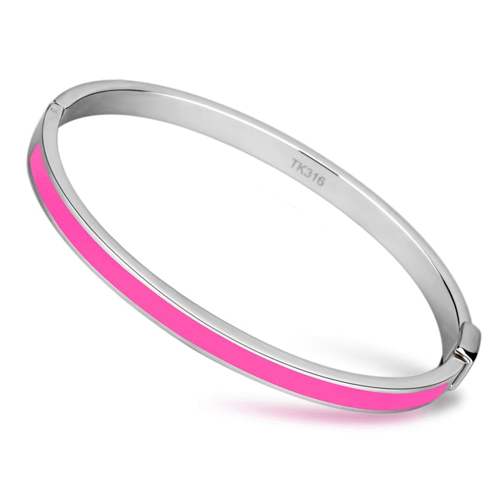 Stainless Steel Silver Pink Enamel Hinged Thin Bracelet