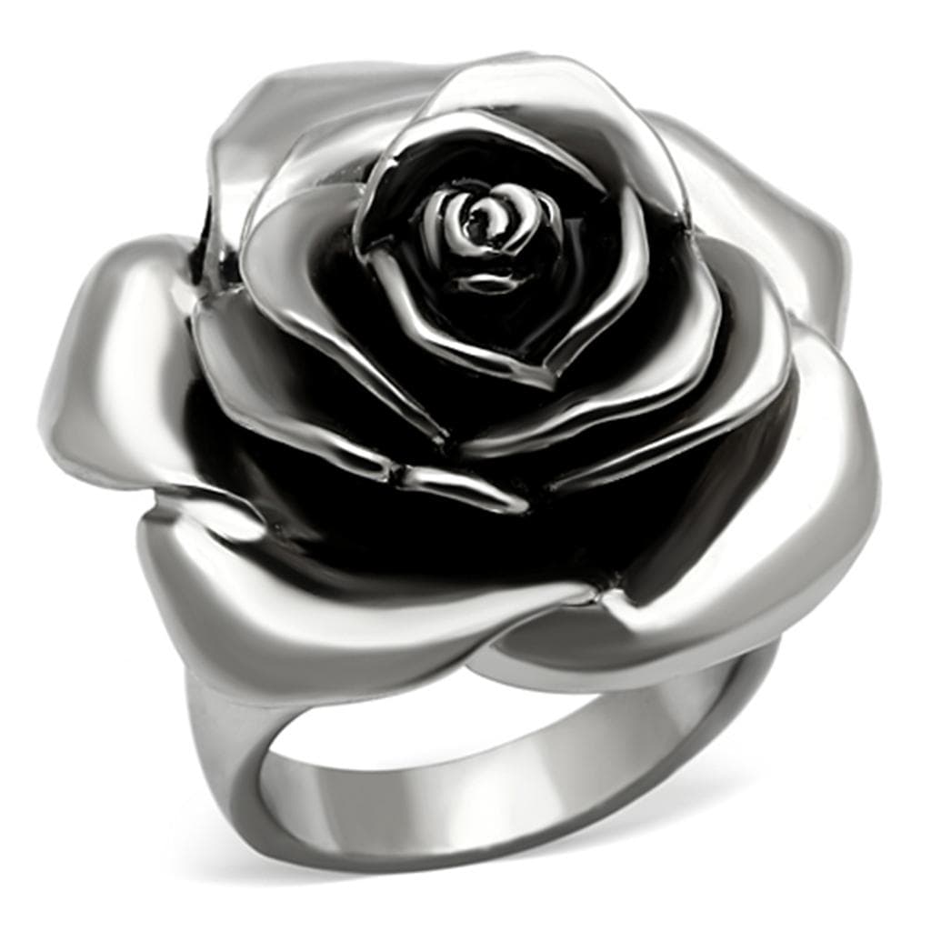 Stainless Steel Silver 3D Rose Flower Large Open Ring