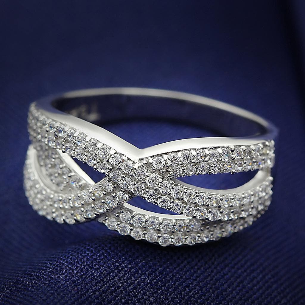 Sterling Silver CZ Pave Twisted X Wide Ring