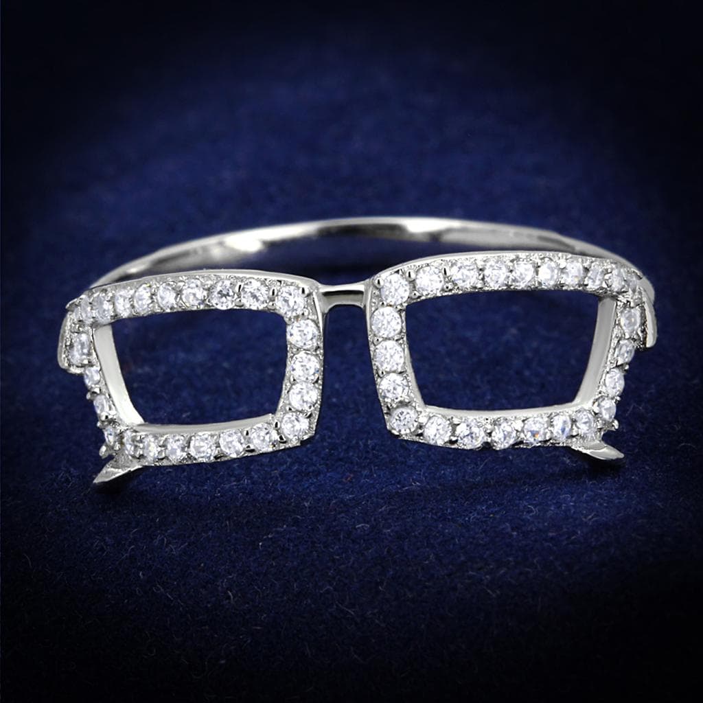 Sterling Silver CZ Pave Rectangle Open Geometric Ring