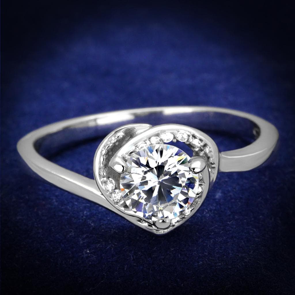 Sterling Silver CZ Round Heart Bezel Pave Ring