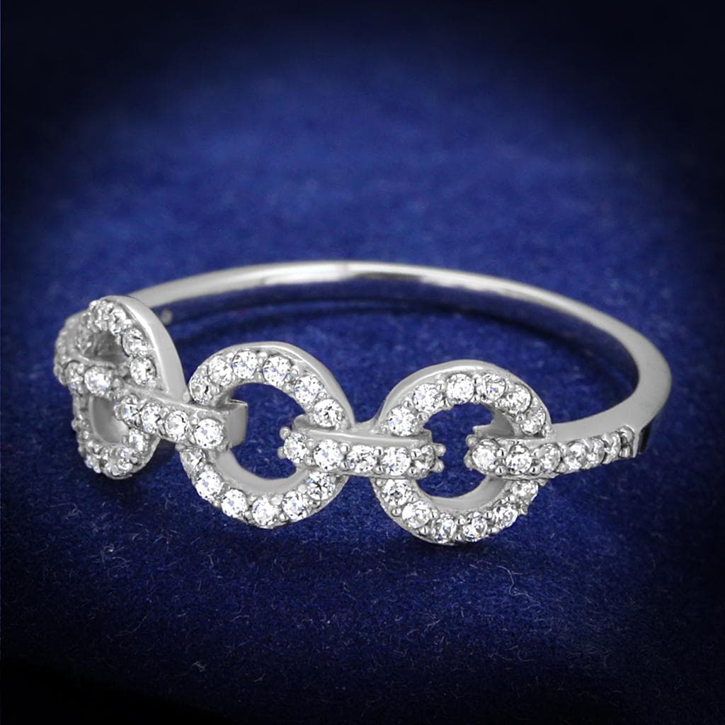 Sterling Silver CZ Double Circle Infinity Link Ring