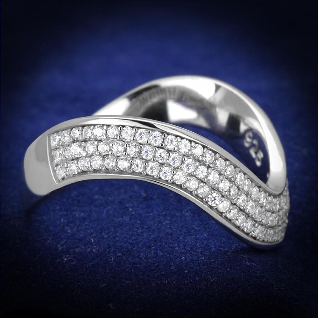 Sterling Silver CZ Pave Curved Wave Wide Band Ring