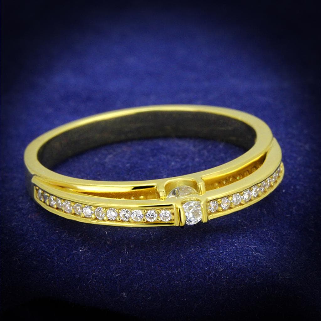 Sterling Silver Gold Two Tone CZ Princess Channel Thin Band Ring