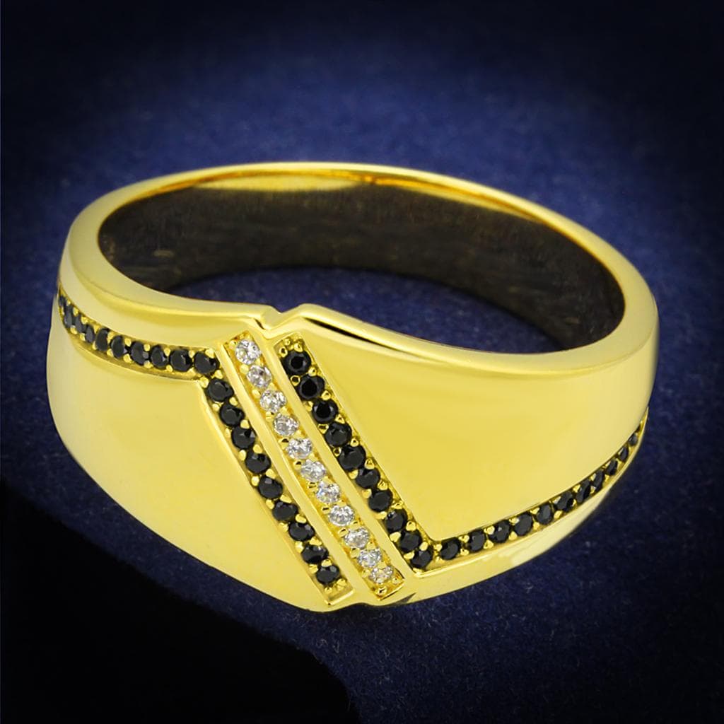 Sterling Silver Gold Two Tone Black CZ Double Row Ring