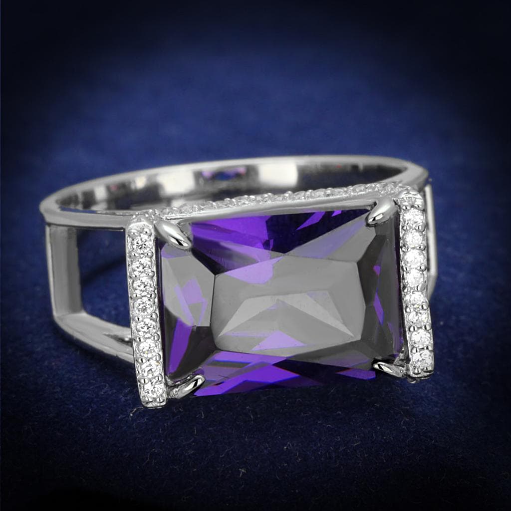 Sterling Silver Amethyst Emerald Cut Split Shank Ring