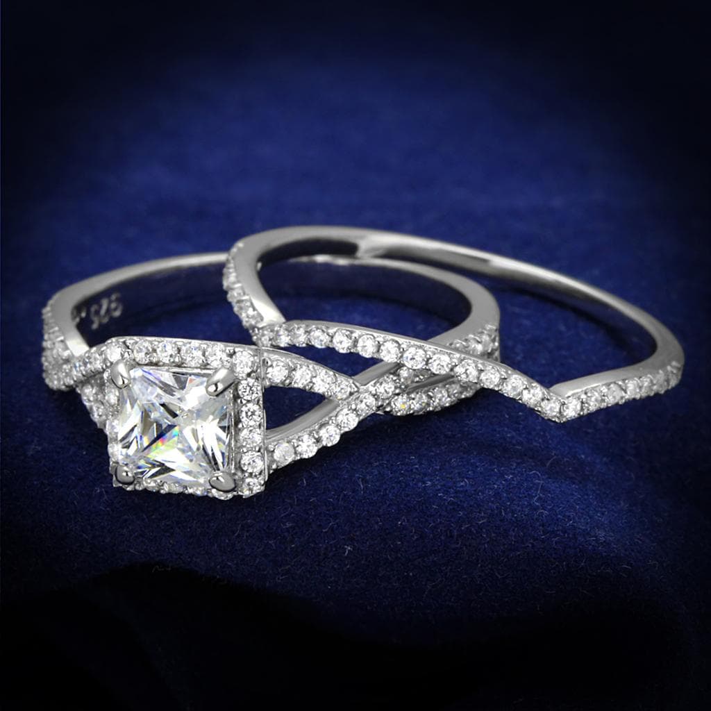 Sterling Silver CZ Princess Halo Twisted Pave Ring