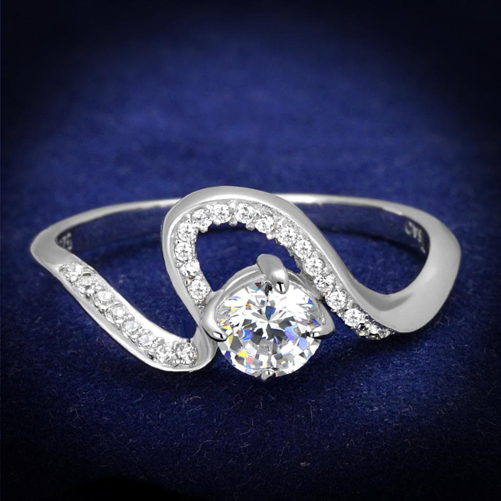 Sterling Silver CZ Round Swirl Loop Pave Ring
