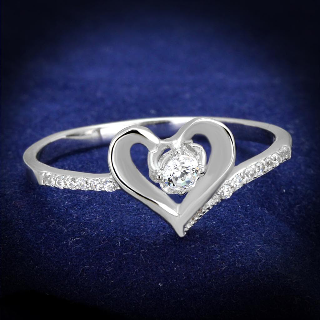 Sterling Silver CZ Heart Solitaire Open Pave Ring