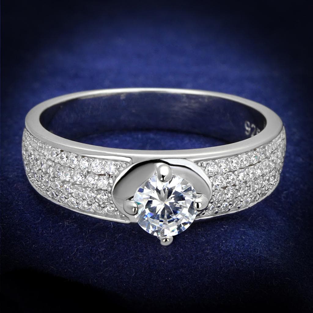 Sterling Silver CZ Round Half Halo Split Shank Pave Ring