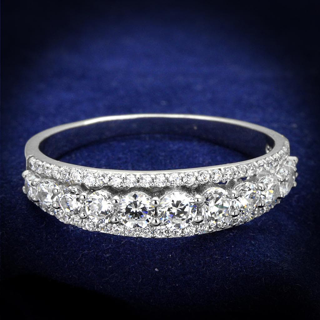 Sterling Silver CZ Round Triple Halo Channel Pave Ring