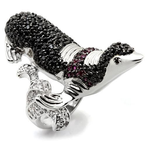 Brass Black Crystal Pave Seal Cocktail Ring