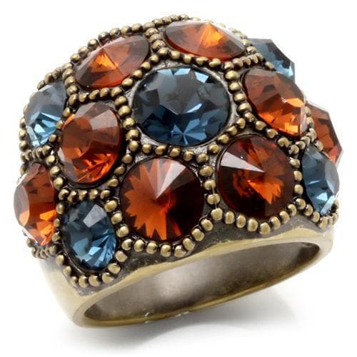 Brass Blue Amber Crystal Rivoli Cluster Ring