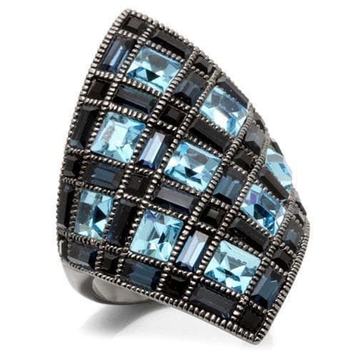 Brass Blue Topaz Square CZ Grid Ring