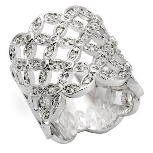Brass CZ Floral Lattice Wide Band Ring
