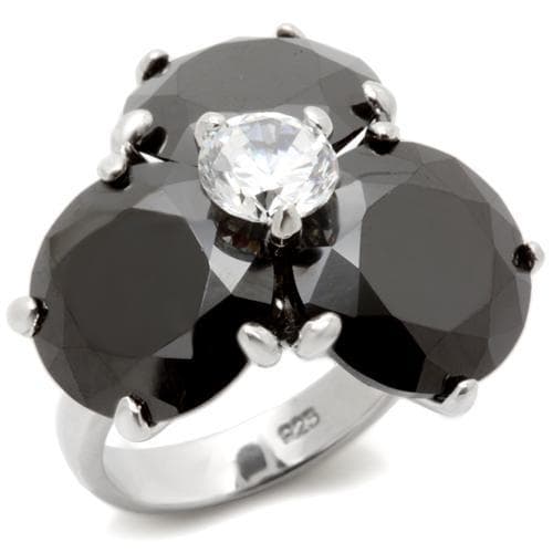 Brass Black CZ Three-Stone Cluster Ring