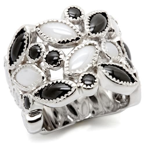 Brass Black White Enamel Flower Petal Ring