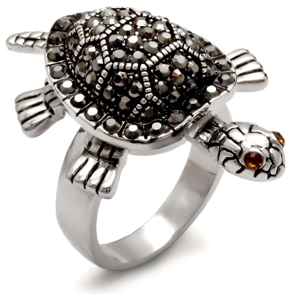 Brass Marcasite Crystal Turtle Ring