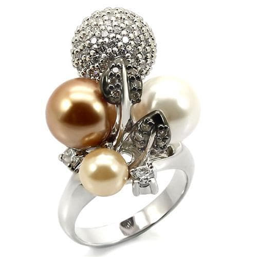 Brass Pearl CZ Globe Cluster Ring