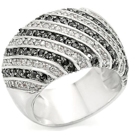 Brass Black White CZ Stripe Dome Ring