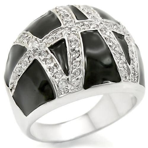 Brass Black Enamel CZ Woven Dome Ring