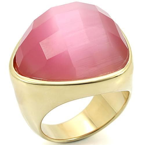 Brass Pink Cat Eye Faceted Dome Ring