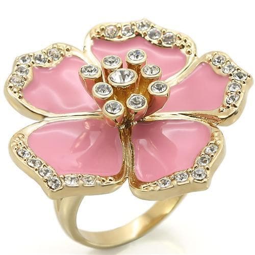 Brass Pink Flower Enamel Ring
