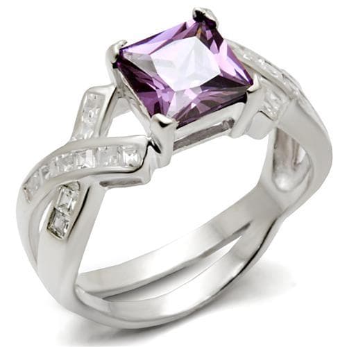 Sterling Silver Amethyst CZ Princess X Crossover Ring