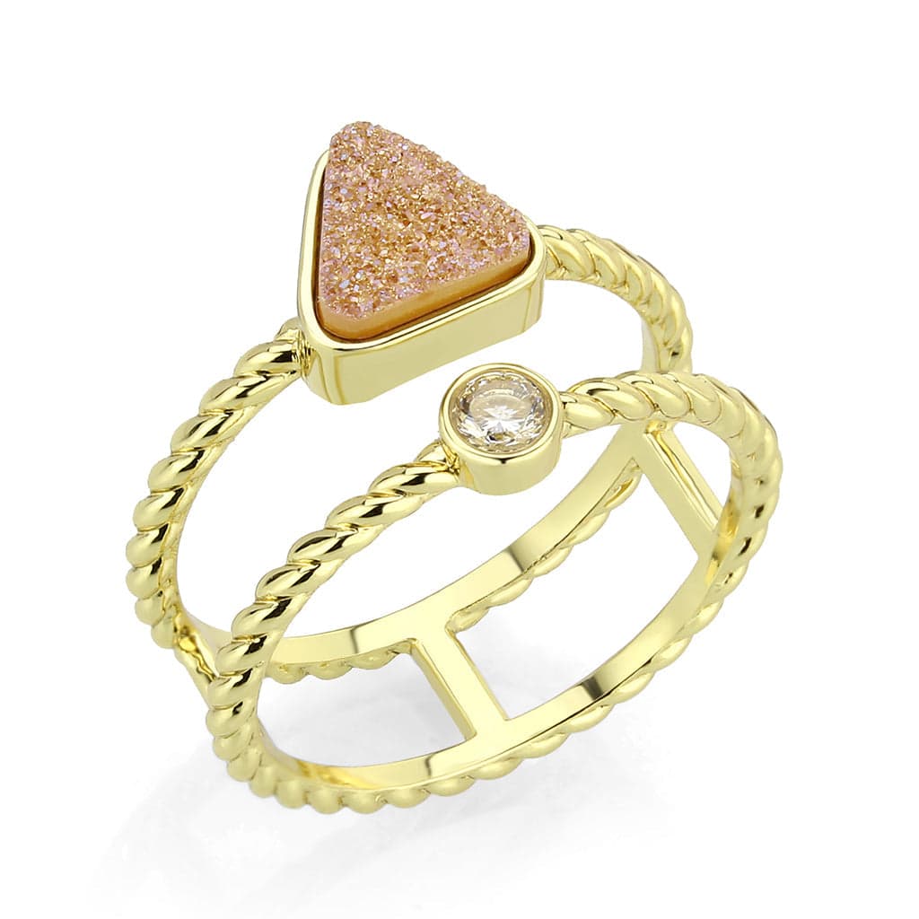Brass Gold Rose Druzy Triangle CZ Rope Stack Ring