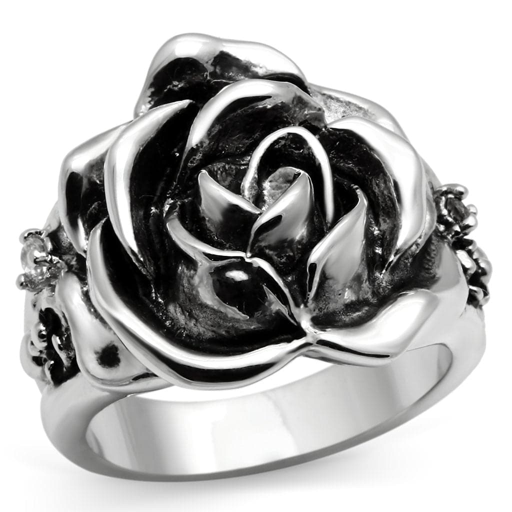 Brass Oxidized CZ Rose Bloom Cocktail Ring